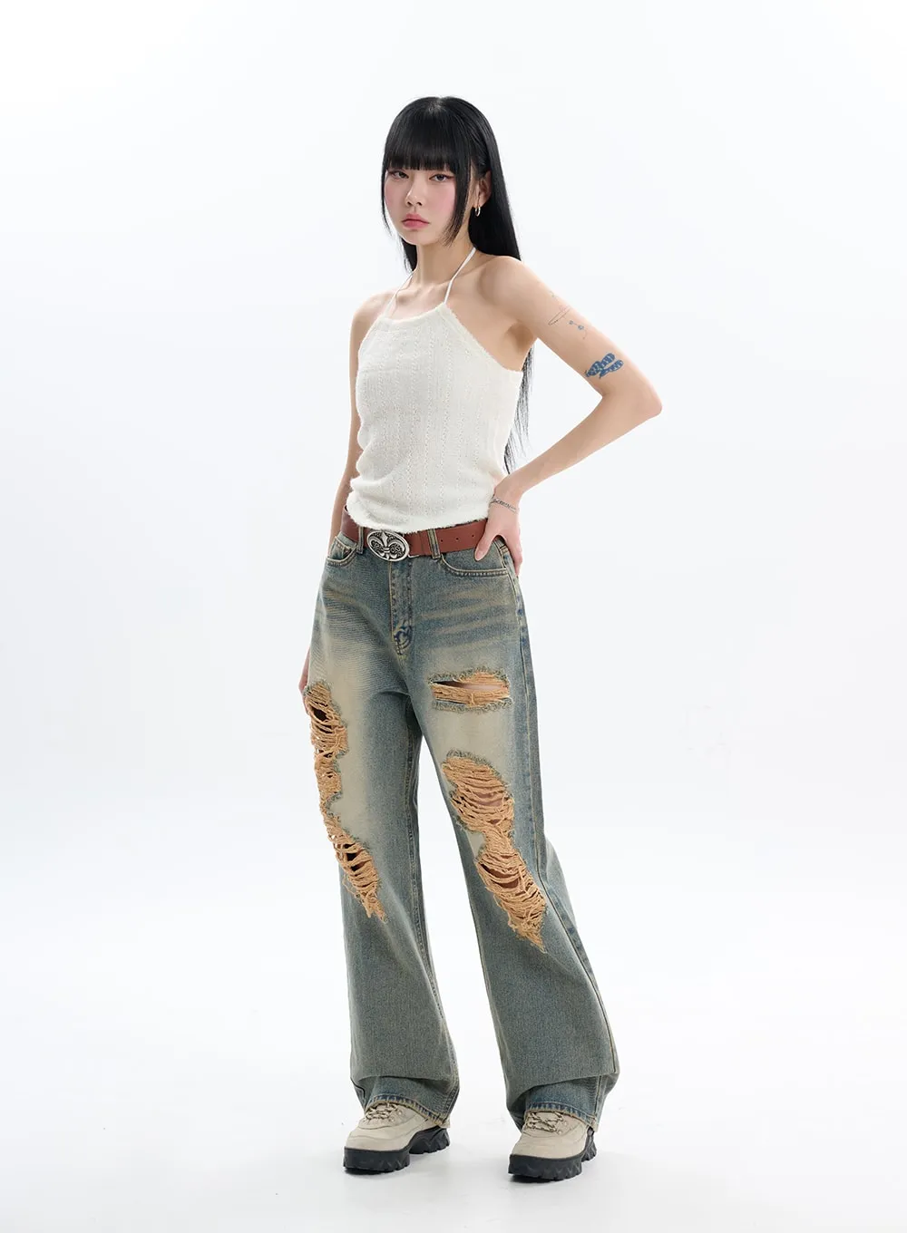 Vintage Ripped Baggy Jeans IF413