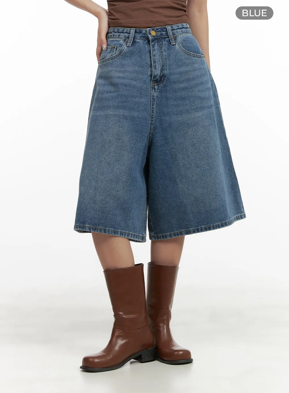 Washed Denim Midi Baggy Jorts CY420