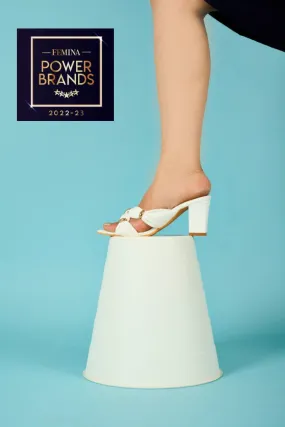 Women's White Intertwined Strap Block Heels