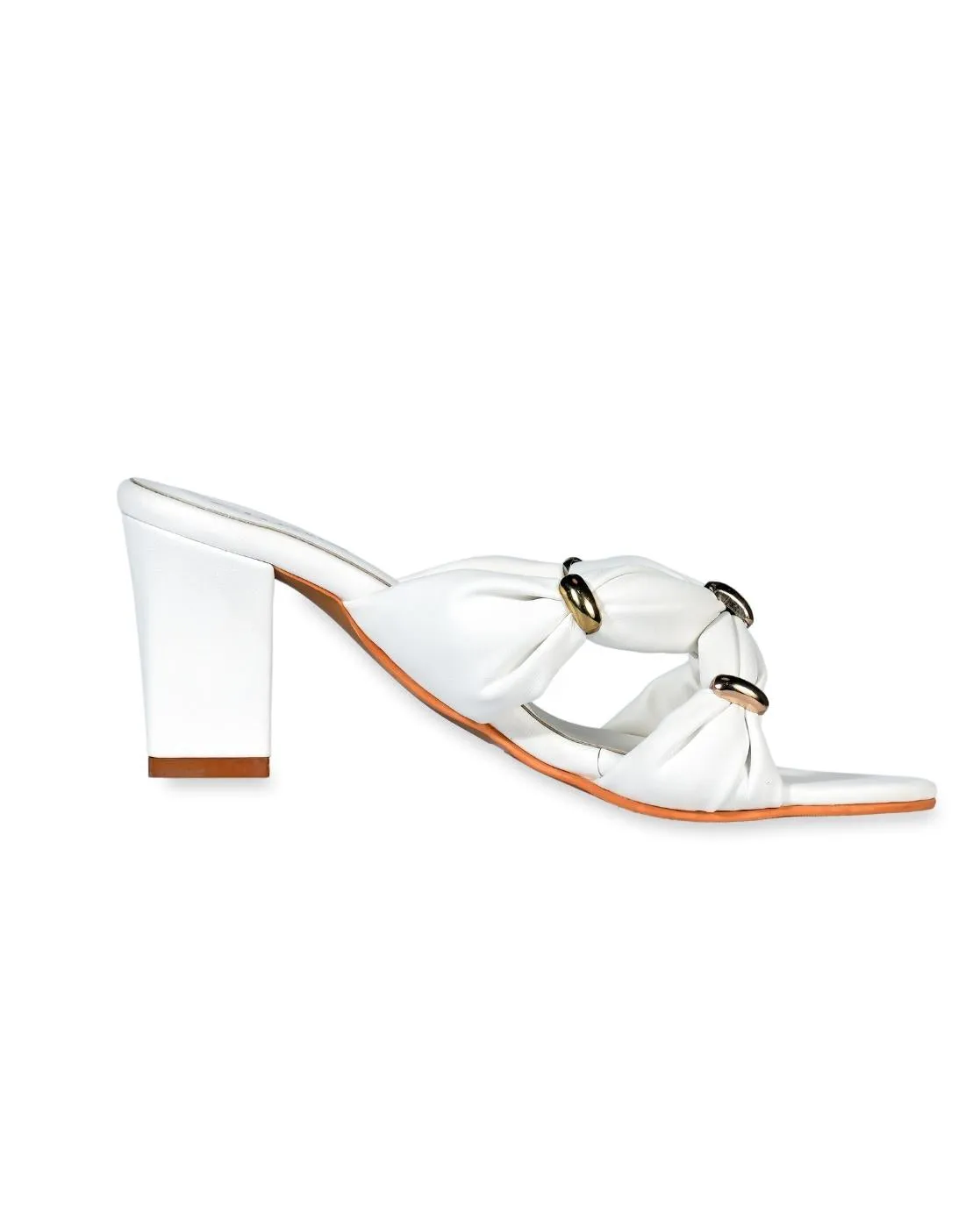 Women's White Intertwined Strap Block Heels