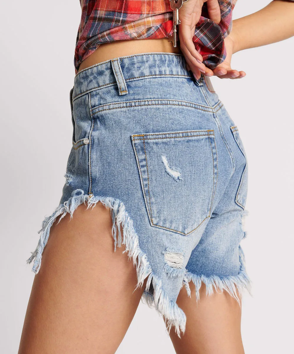 WORN BLUE FRANKIES LONG LENGTH DENIM SHORT