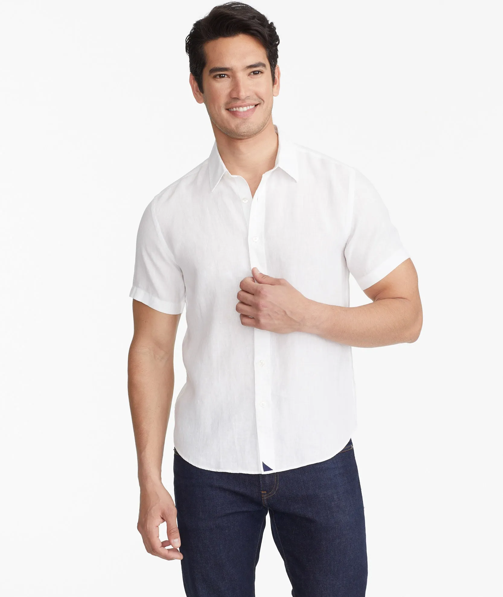 Wrinkle-Resistant Short-Sleeve Linen Calvano Shirt - FINAL SALE